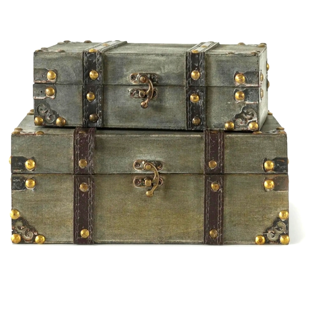 Vintage Style Storage Trunk Set - Gray and Gold (2 Pc Set) - Picture 1 of 8